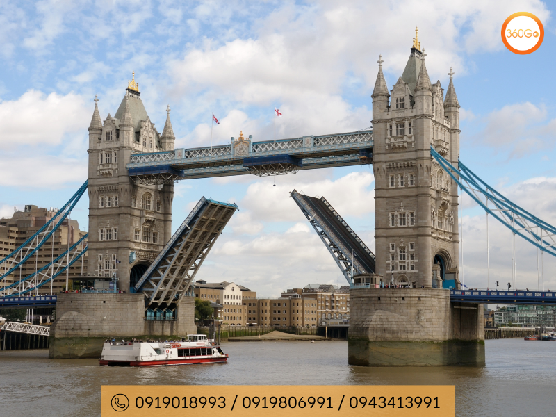 Hai cánh cầu Tower Bridge nâng lên hoàn toàn - Du lịch 360Go